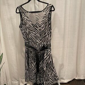 Zebra Print Sleeveless Dress with Black Ribbon